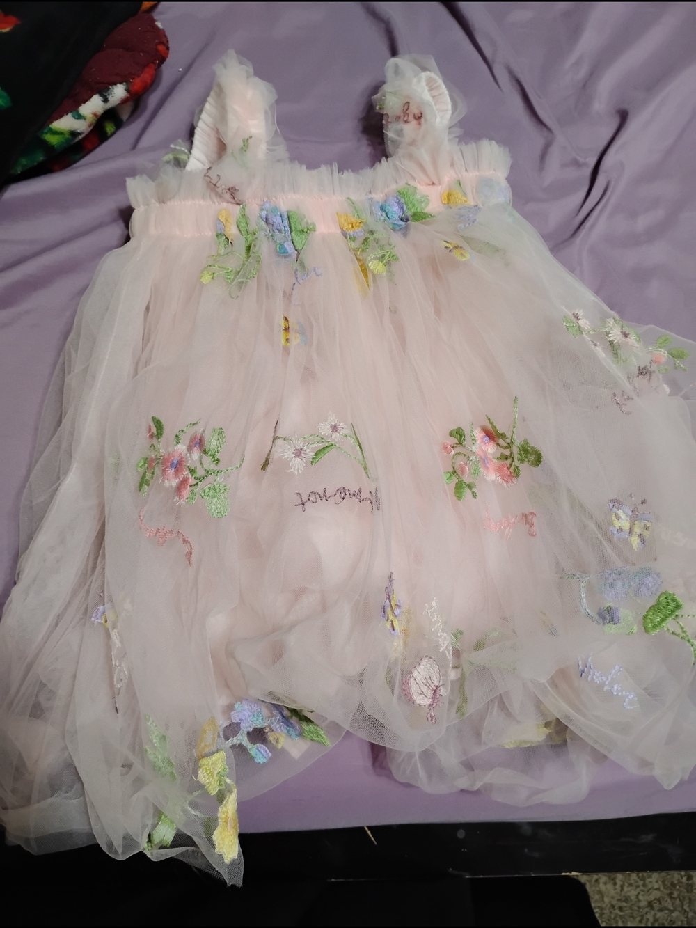 Embroidered Pink Tulle Floral Dress